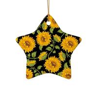 Sunflower Pattern Print Christmas Tree Ceramic Star Heart Shaped Ornaments Hanging Xmas Pendants Gifts Decor