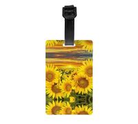 Sunflower Pattern Print Luggage Tags with Full Back Privacy Cover - Bright Suitcase Identifier for Travel, Cruise & More