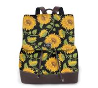 Sunflower Pattern Print Women Fashion Backpack Ladies Pu Leather Backpacks Handbag Waterproof Rucksack Travel Backpack with Flap