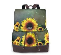 Sunflower Pattern Print Women Fashion Backpack Ladies Pu Leather Backpacks Handbag Waterproof Rucksack Travel Backpack with Flap