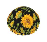 Sunflower Pattern print Women's shower cap Reusable elastic shower cap Double-layer hair cap Shower cap