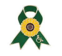 Sunflower Pattern Red Ribbon Lapel Pins, Green 'Invisible Disability' Themed Enamel Brooches, Suitable for Disabled Individuals