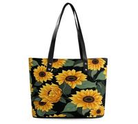 Sunflower Pattern Tote Bag Large Soft Leather Purse with Zipper Lightweight Ladies Shoulder Handbag