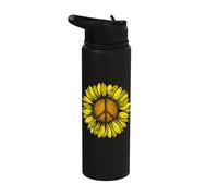 Sunflower Peace Sign Floral Hippie Love Retro Flower Peace Stainless Steel Insulated Water Bottle