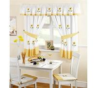 Sunflower Pencil Pleat Headed Kitchen Curtains and Tiebacks, Yellow/White, 46 x 42-Inch