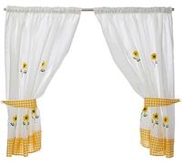 Sunflower Pencil Pleat Headed Kitchen Curtains and Tiebacks, Yellow/White, 66 x 54-Inch
