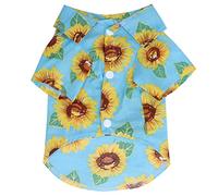 Sunflower Pet Shirt | Cotton Soft Dog T - Shirt for Summer Sun Protection | Fashionable Cat Clothes with Button Design | Cute Floral Print Vest for Puppies/Small Pets (L)