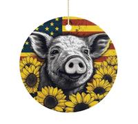 Sunflower Pets Double-Sided Ceramic Christmas Ornaments - Round Hanging Mini Xmas Tree Decorations, Ideas for Farmers, Rustic Home Decor for Indoor Outdoor Tree Decor