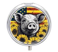 Sunflower Pets Pill Box - 3 Compartment Travel Pill Organizer with Small Mirror, Portable Pillcase for Pocket & Purse, Cute Round Medicine Case, Weekly Medicine Container