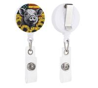 Sunflower Pets Retractable Badge Reel - Personalized ID Name Badge Holder with Lanyard Cute Badges Reel Holder Round Nurse Doctor Name Tag Badges Clip for Work