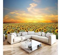 Sunflower Photo Wallpaper 99"x69" Sunset 3D Effect Panoramic Wall Murals Non-Woven Wall Paper for Bedroom Living Room TV Backdrop,Easy to Install W-398