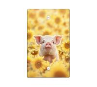 Sunflower Pig Light Switch Cover Plates/Outlet Covers, Bright Yellow Farm Animal for Home Decor, Thermoplastic Wall Plates, Standard Size Blank Cover Plate