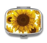Sunflower Pill Box 2 Compartment Portable Travel Pill Case with Mirror Square Metal Medicines Storage Container Pocket Medicine Box to Hold Vitamins Fish Oil