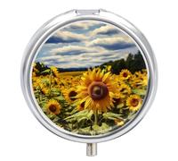 Sunflower Pill Box Cute Round Pill Case Portable Medicine Tablet Vitamin Holder Organizer for Purse Pocket