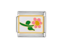 Sunflower Pink Enamel Stainless Steel 9mm Italian Link Charm Cute Lovely Italy Style Compatible With Nomination Bracelet for Women Adjustable Making Charms DIY Bracelets Statement Jewelry
