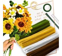 Sunflower Pipe Cleaner Set With 150 Pipe Cleaners Colourful in 4 Colours(Brown,Golden Yellow,White,Green), 8 Pcs Florist Wire,Florist Tape,Flower Cellophane Bag,Ribbon