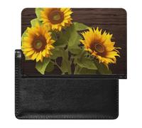Sunflower Plant Passport Holder with 3 Card Slots, Portable PU Leather Travel Wallet, Slim Protective Cover for Passport, ID, Credit Cards