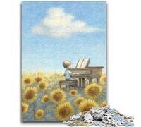 Sunflower Playing The Piano 1000 Piece Jigsaw Puzzles for Adults Gifts, Challenging Game And Family Play with Matching Poster And Trivia Sheet 26x38cm