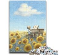 Sunflower Playing The Piano Jigsaws 1000 Pieces for Adults, Challenging Game Toys Every Piece Is Unique - Challenging Family Fun Game 50x75cm