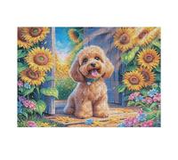 Sunflower Poodle 300 Piece Jigsaw Puzzle for Adults Jigsaw Cozy Night In Activity Colourful Challenge Great Gift for Puzzle Lovers Stress Reliever 300 PCS
