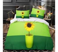 Sunflower Pots Duvet Cover Sets Single 3D Printed Microfiber Plants and Flowers Bedding Set Ultra-Soft Quilt Cover 150 x 200 cm with Zipper Closure and 2 Pillowcases 50x75 cm a_488