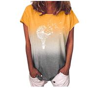 Sunflower Pots Fashion Print O-Neck Short T-Shirt Gradient Blouse Women Sleeves Women's Blouse Sexy Ladies, yellow, L