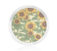 Sunflower Print 3.3in Clear Round Glass Ashtray Smoking Accessory For Home Office Pati Home Decor