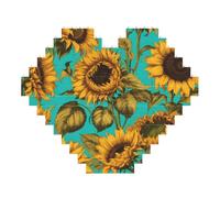 Sunflower Print Art Brick Puzzle Heart Shaped DIY Building Blocks Set 3D Jigsaw Home Decor 53 Pieces