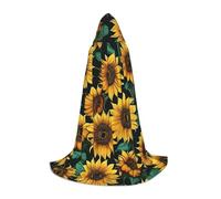 Sunflower Print Hooded Robe Adult Wizard Robes Monk Priest Cloak Halloween Cosplay Knight Hood Cape, Black, S