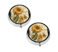 Sunflower Print Pill Box 3 Compartment Medicine Pill Case,Portable for Pocket Or Purse Pill Organizer Decorative Metal Medicine Vitamin Organizer Unique Gift