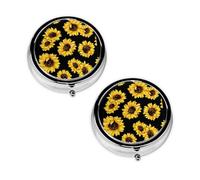 Sunflower Print Pill Box 3 Compartment Medicine Pill Case,Portable for Pocket Or Purse Pill Organizer Decorative Metal Medicine Vitamin Organizer Unique Gift