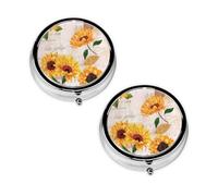 Sunflower Print Pill Box 3 Compartment Medicine Pill Case,Portable for Pocket Or Purse Pill Organizer Decorative Metal Medicine Vitamin Organizer Unique Gift