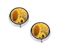 Sunflower -Print Portable Round Pill Box - Stylish Round Pill Organizer for Travel Compartments Gift for Medication Management