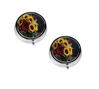 Sunflower -Print Portable Round Pill Box - Stylish Round Pill Organizer for Travel Compartments Gift for Medication Management