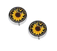 Sunflower -Print Portable Round Pill Box - Stylish Round Pill Organizer for Travel Compartments Gift for Medication Management