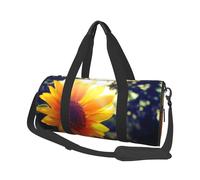 Sunflower Print Round Duffel Bag, Canvas Overnight Travel Tote Bag, Waterproof and Tear-Resistant.Foldable Weekend Travel Bag