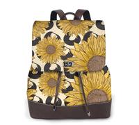 Sunflower Print Women Fashion Backpack Ladies Pu Leather Backpacks Handbag Waterproof Rucksack Travel Backpack with Flap