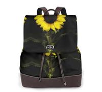 Sunflower Print Women Fashion Backpack Ladies Pu Leather Backpacks Handbag Waterproof Rucksack Travel Backpack with Flap