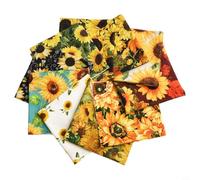 Sunflower Printed Pure Cotton Fabric 10pc Set for DIY Patchwork, Small Floral Design Suitable for Quilts, Pillows, Bags, and Crafting (10pcs 25 * 25cm)