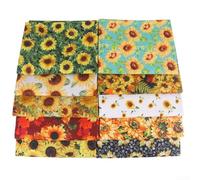 Sunflower Printed Pure Cotton Fabric 10pc Set for DIY Patchwork, Small Floral Design Suitable for Quilts, Pillows, Bags, and Crafting (10pcs 50 * 50cm)