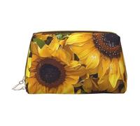 Sunflower Printed Small Makeup Bag Portable Leather Make up Bag Travel Zipper Cosmetic Bags Organizer for Women