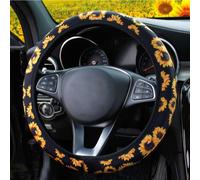 Sunflower Printed Steering Wheel Covers Anti-Slip Universal Fit for Women, Lady, Black and Yellow, 38 cm
