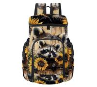 Sunflower Raccoon in Wooden Board Multi-Sport Basketball Backpack with Ball & Shoe Compartment, Durable Gym Bag for Soccer Volleyball Swim Travel