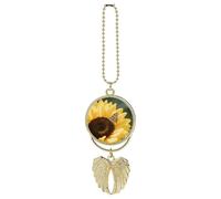 Sunflower Rear View Mirror Car Charms with Angel Wings Design - Elegant Hanging Pendant Ornament for Women Men, Zinc Alloy Auto Interior Decor for Cars, SUV, Truck (Golden)