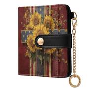 Sunflower Red Print Small Women Wallet Leather RFID Blocking Bifold Compact Card Holder with Coin Pocket Zipper Purse for Ladies Women Girls
