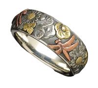 Sunflower Ring Bohemian Floral Jewelry with Retro Leaf Enamel Design for Women (B, 1.65cm)