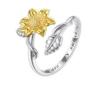Sunflower Ring for Women 925 Sterling Silver You are My Sunshine Jewelry Two Tone Rings Adjustable Gift for Girlfriend