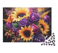 Sunflower Rose Bouquet 1000 Pieces Puzzle ForAdults Kids Beautiful View Sunflower Purple Rose Decoration Puzzle Educational Game Gifts Puzzles for Adults Jigsaw Puzzles for Adults 70x50cm/1000pcs