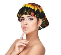 Sunflower Rose Print Adult's Satin Sleeping Cap, Satin Bonnet for Sleeping - Silk Sleep Cap for Women and Men, Black, One size