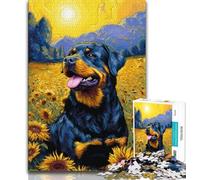 Sunflower Rottweiler 1000 Piece Jigsaw Puzzles for Adults Gifts,Educational Games Home Decoration Deal As Gifts for The Whole Family 50x75cm